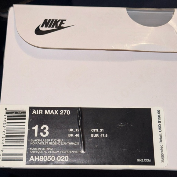 Nike Air Max 270 Throwback Future Men’s Size 13 Black/Laser Fuchsia Like New - Picture 13 of 14